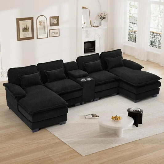 Comfy U Shape Cloud Couch - 124\" Chenille Sofa